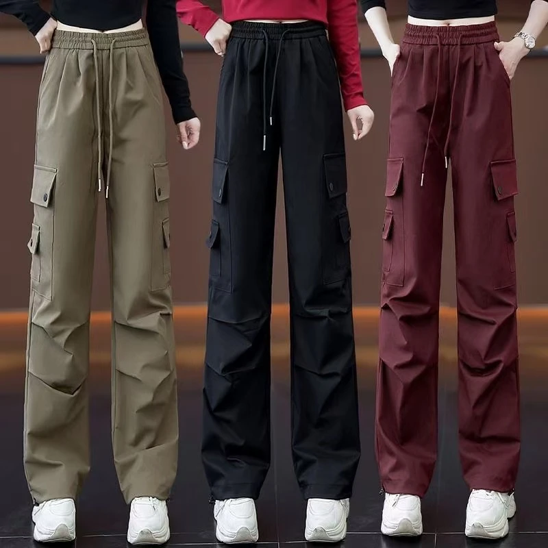 高档美式工装裤女春秋季2024新款高腰宽松显瘦时尚休闲阔腿运动裤