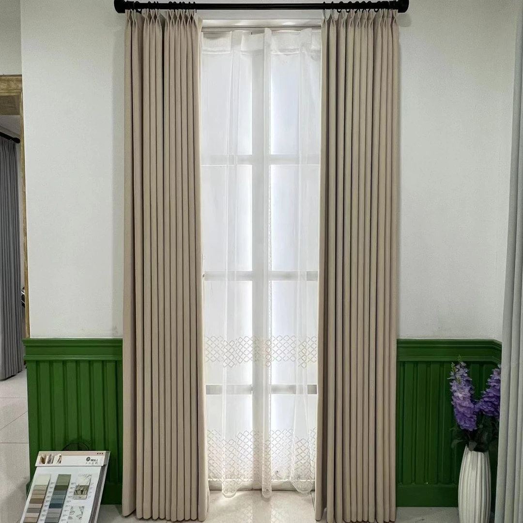 高档提花雪尼尔情侣羽毛高温定型遮光拼接窗帘