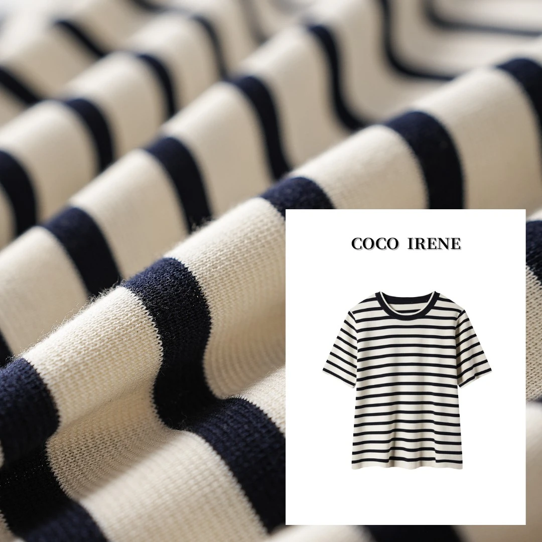 【天蚕丝】新款基础百搭圆领条纹T恤时尚休闲夏季套头撞色