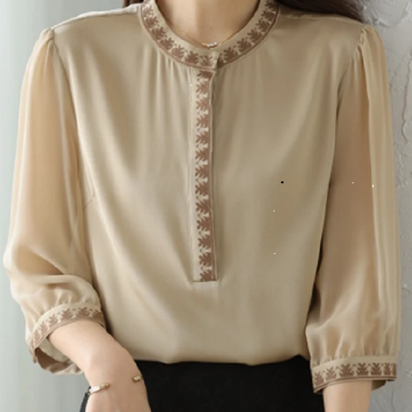 S2205桑蚕丝衬衫时尚气质洋气法式小众2023夏季设计感显瘦百搭