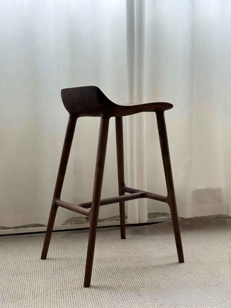 北美黑胡桃木实木吧台椅高脚凳酒吧椅茶水间前台家用休闲餐椅