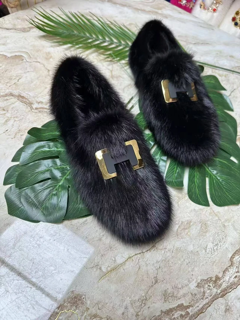 男士水貂毛厚底休闲豆豆鞋2025冬季新款整貂帅气男冬外穿棉瓢男鞋