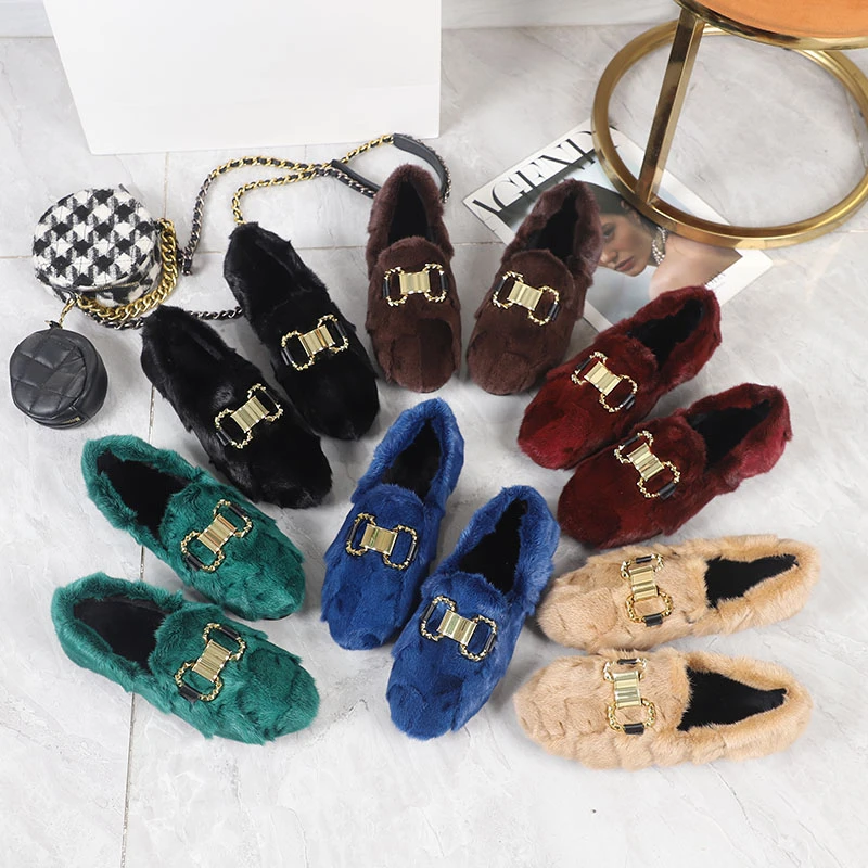 欧洲站水貂毛厚底加厚绒外穿豆豆鞋2024冬季新款毛毛棉瓢鞋女棉鞋