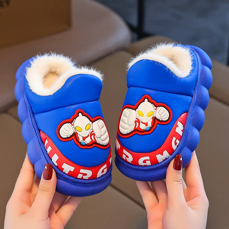 奥特曼儿童棉拖鞋冬季男童加绒保暖宝宝小孩防水防滑室内家居棉拖