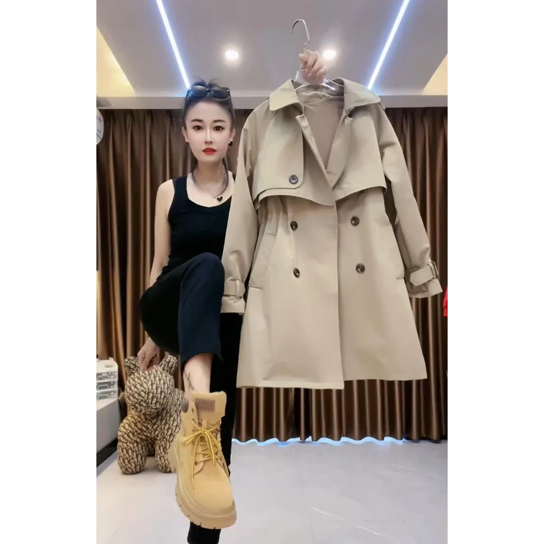 时尚休闲风衣女中长款外套2024年春秋季爆款新款小个子气质大衣潮
