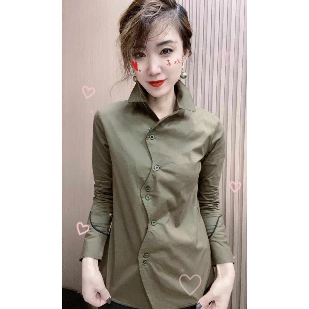 秋冬新品方领长袖彩色修身单排扣棉质衬衫女韩版衬衣气质时尚休闲