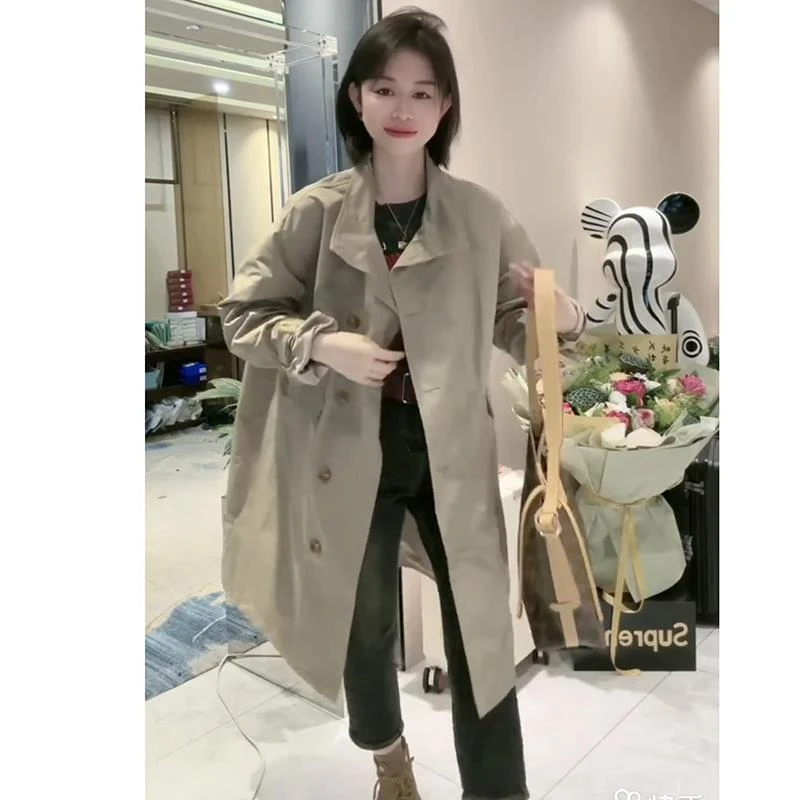 2024网红同款秋季新款长款过膝风衣女外套休闲宽松落肩冲锋衣百搭