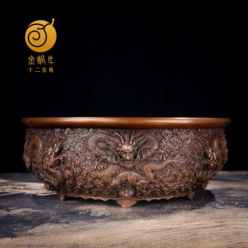 十二生肖 十二生肖云龙盆摆件 紫铜摆件客厅办公室国风传承聚宝盆