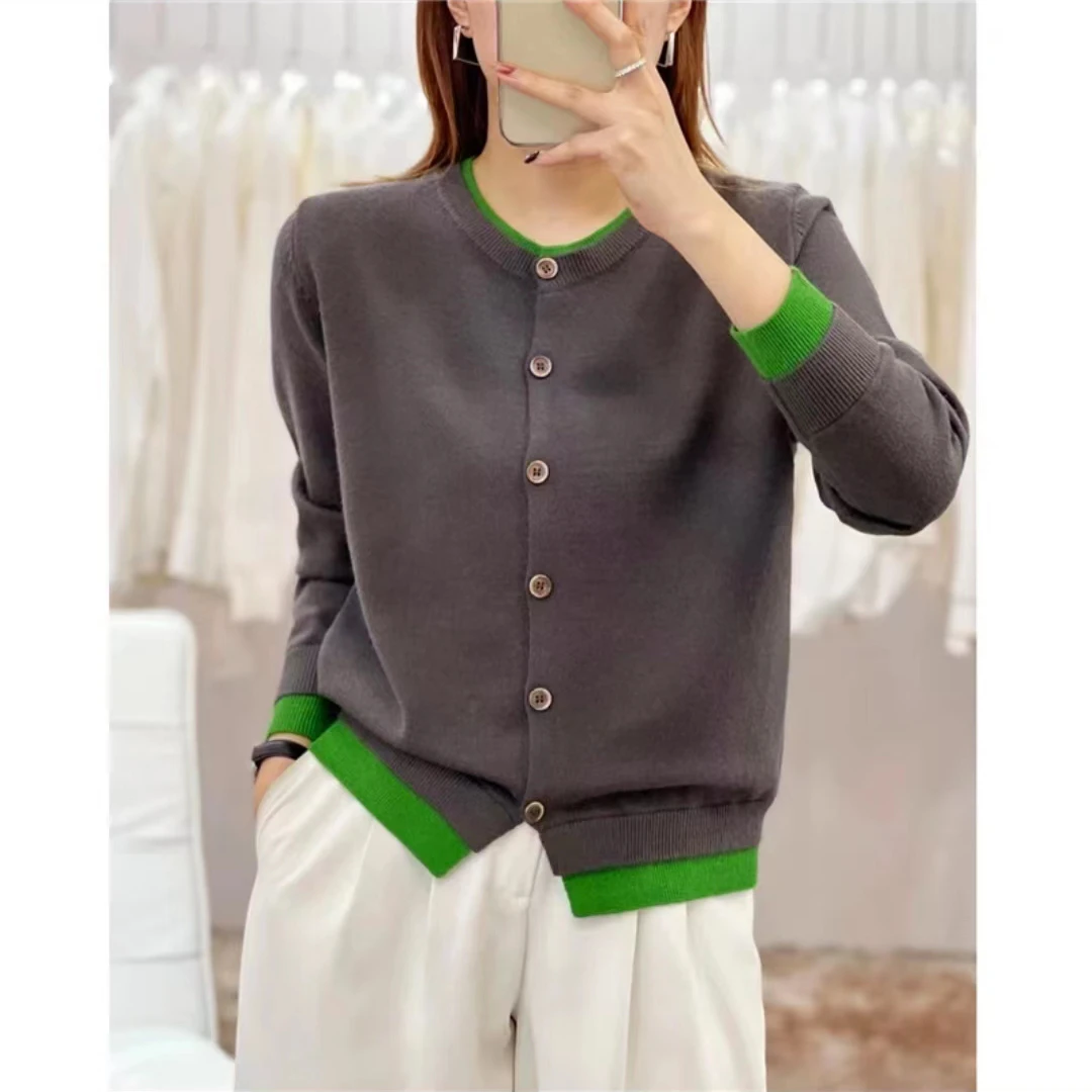 【小云总专属】JD3125高级配色  圆领撞色假两件针织开衫宽松外套