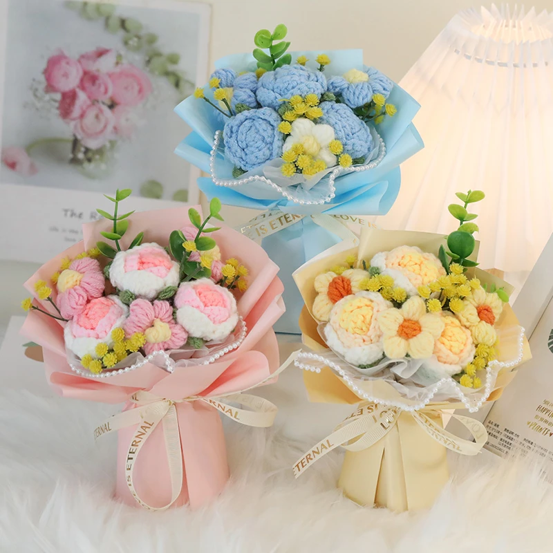 创意手工针织花束成品仿真玫瑰花生日礼物送男生女友闺蜜手捧花束