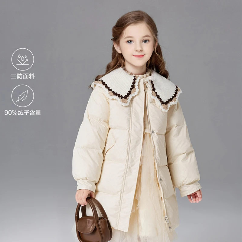 【90绒子】笛莎羽绒服2024年新款时尚毛线大翻领香风羽绒服女童秋冬