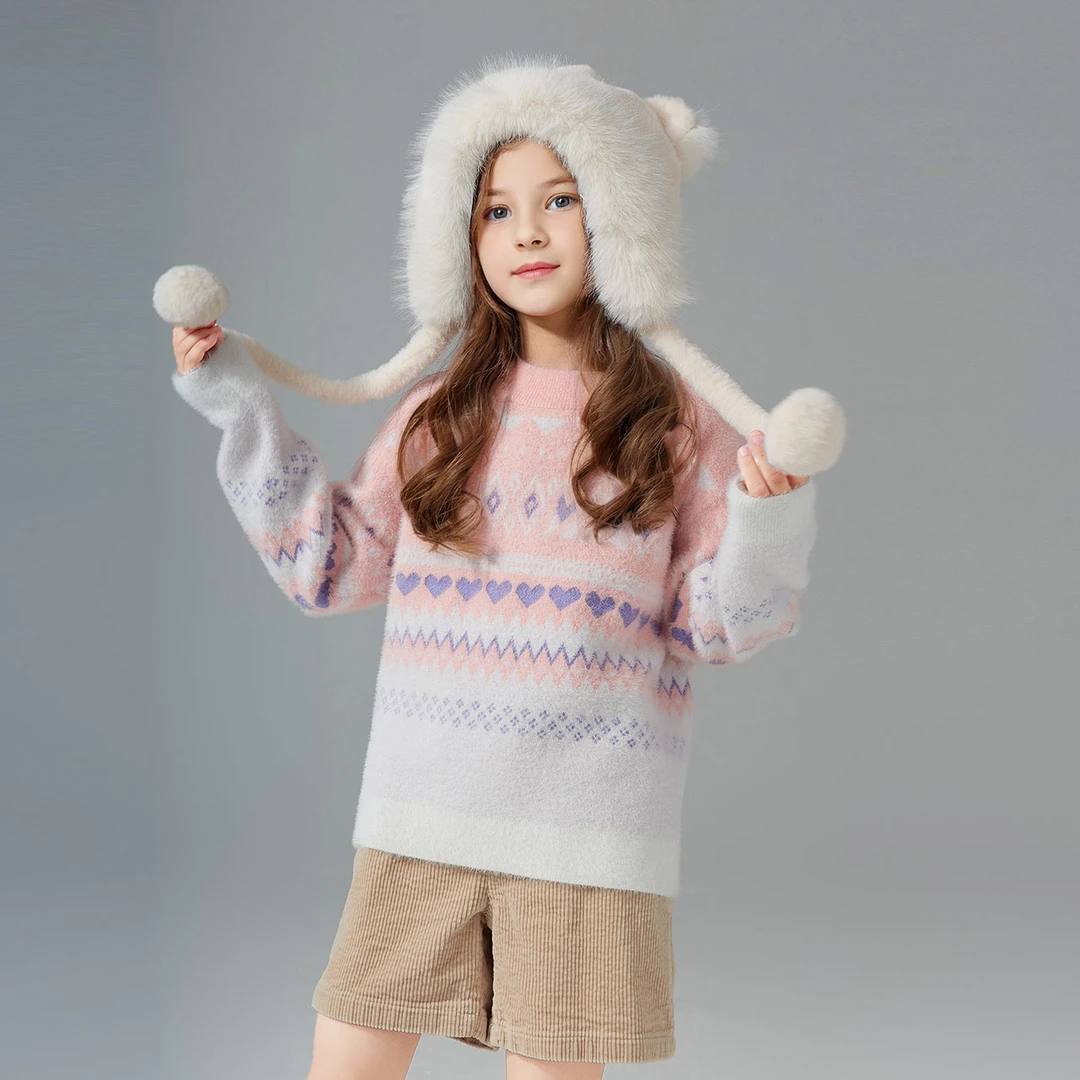 笛莎童装费尔岛毛衣女童2024新款中大童儿童提花毛衫女童秋冬