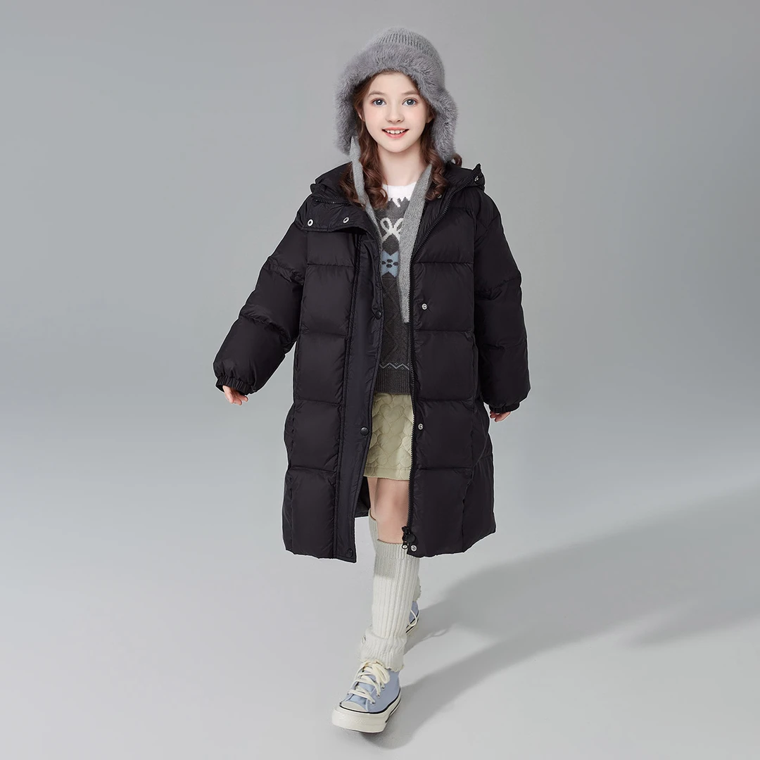 DEESHA/笛莎【90绒子】24新款儿童长款防风袖口连帽羽绒服女童冬款