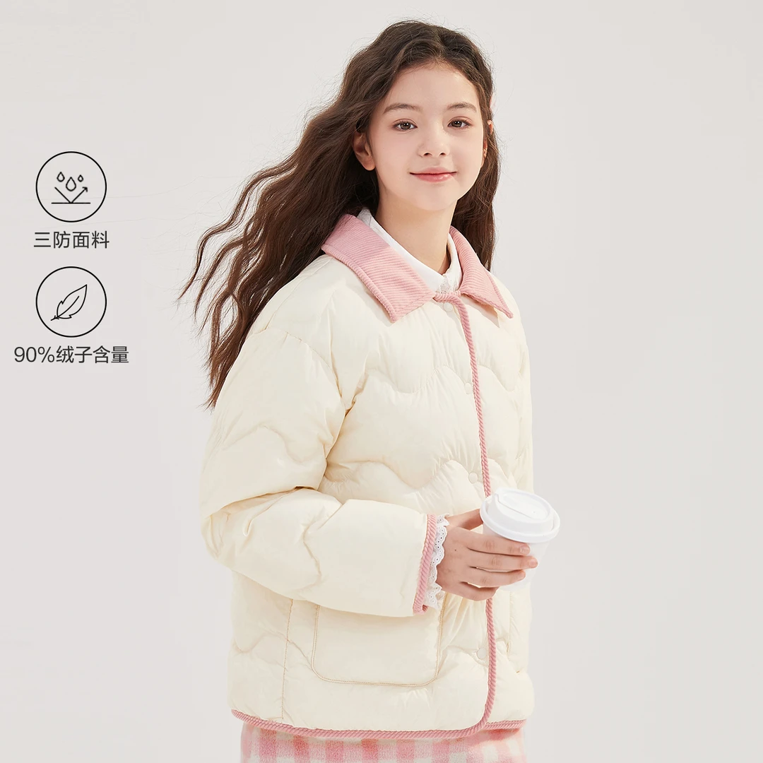 【青少年系列】笛莎女童秋冬新款儿童三防保暖灯芯绒翻领羽绒服外