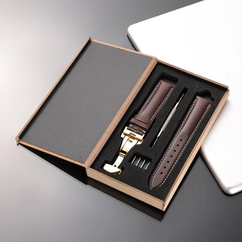 时尚平纹优质真皮手表带男女士蝴蝶扣牛皮适配浪琴天梭罗西尼CK