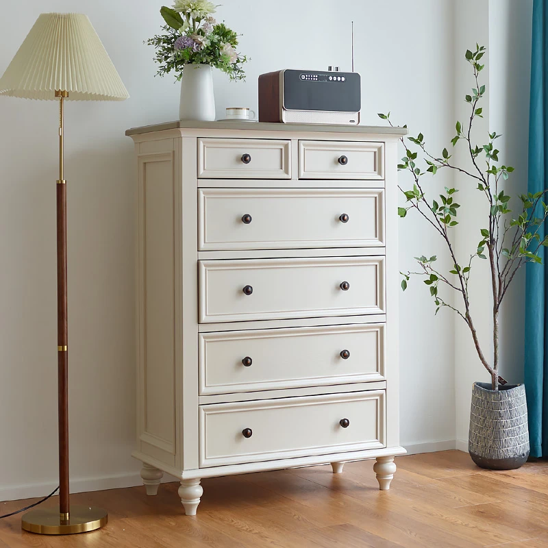 美式六斗柜白色奶油风全实木客厅边柜小立柜卧室收纳储物抽屉柜子