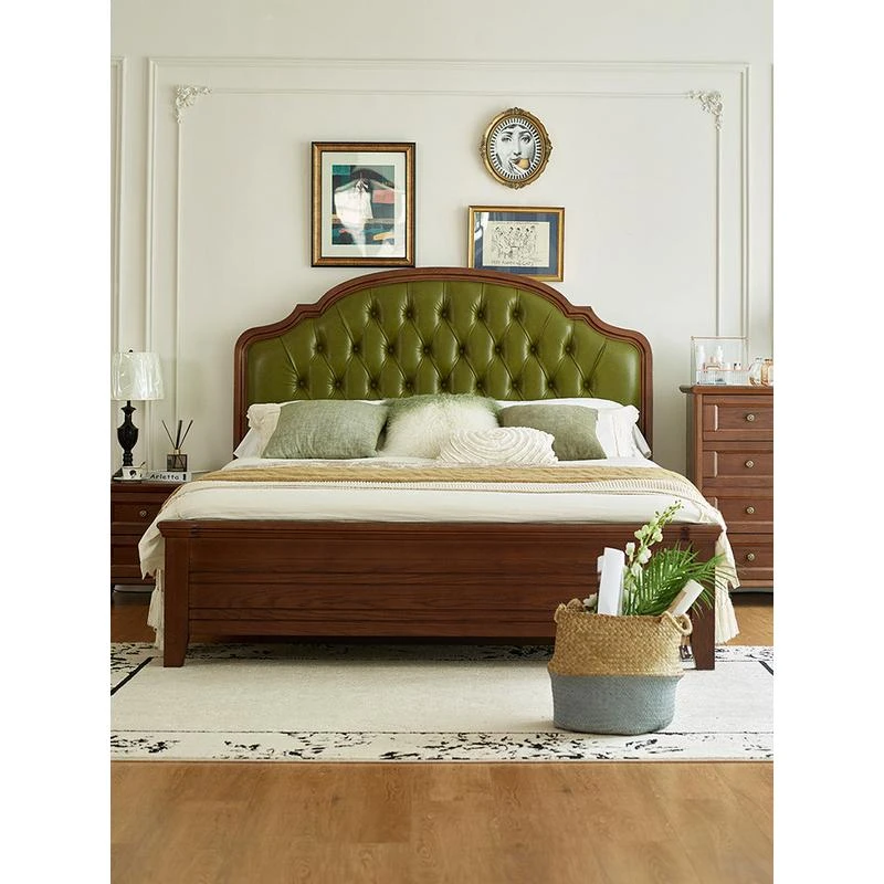 美式法式复古风软包实木床双人床婚床现代简约床主卧皮艺软包大床