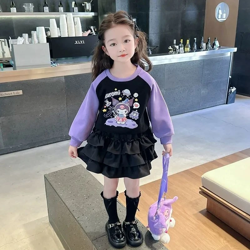 女童春秋时髦库洛米甜美卫衣套装儿童洋气休闲新款宝宝短裙两件套