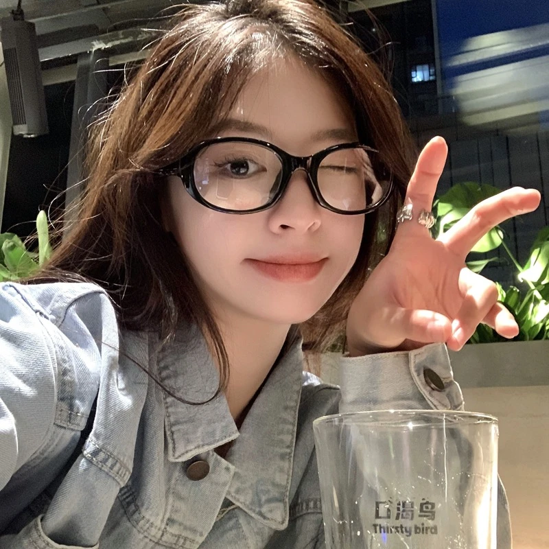 韩版椭圆黑色大框圆脸眼镜女潮素颜可配度数近视镜y2k抗蓝光镜框