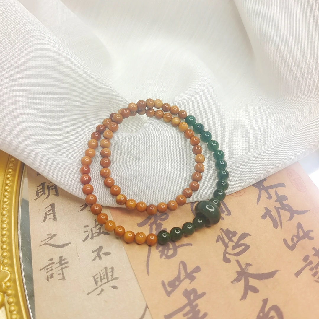 库克0.5双圈手串 +菠菜绿禾    田
