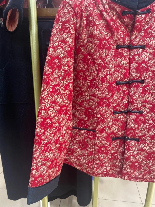 中老年女装冬季加绒棉服立领盘扣碎花保暖妈妈装上衣