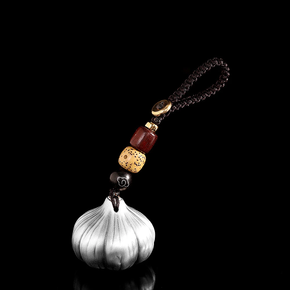 足银银制品 足银999手工大蒜胜算在握车钥匙扣挂件送老公送男朋友