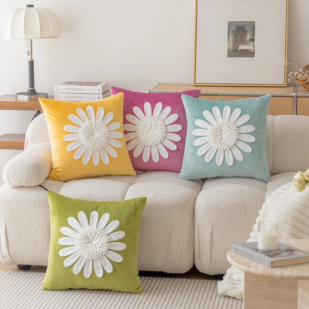 可爱糖果色立体花朵抱枕网红ins风公主房卧室客厅沙发靠垫靠背垫