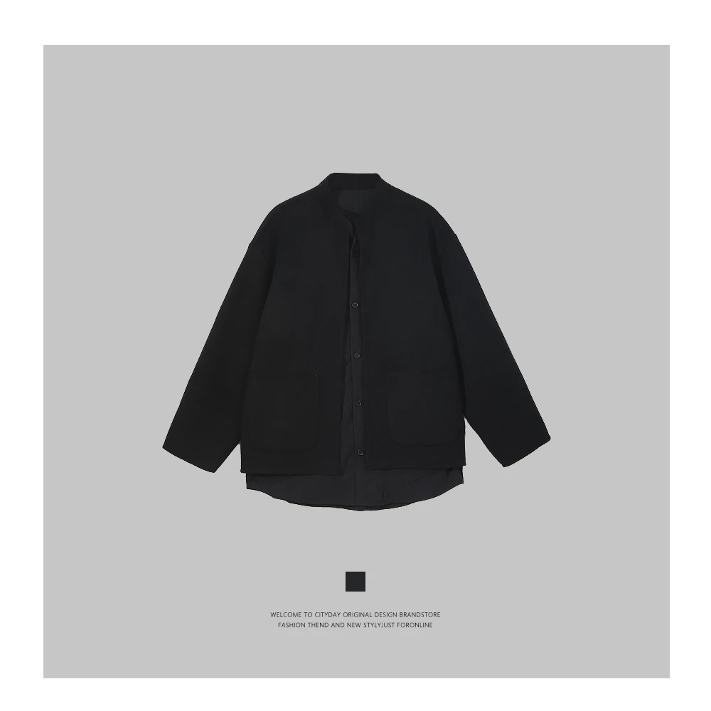 City Day 【潮灰私订】8231 静奢系列 假两件无领道袍