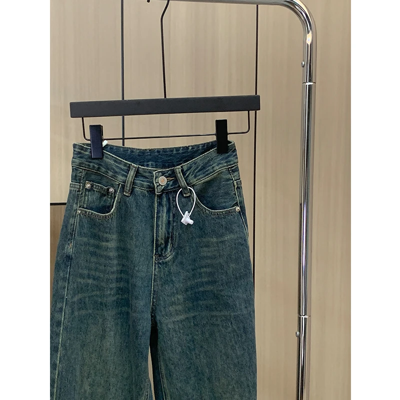 【落日野绘】复古老钱风牛仔裤女2025新款高腰显瘦直筒拖地裤