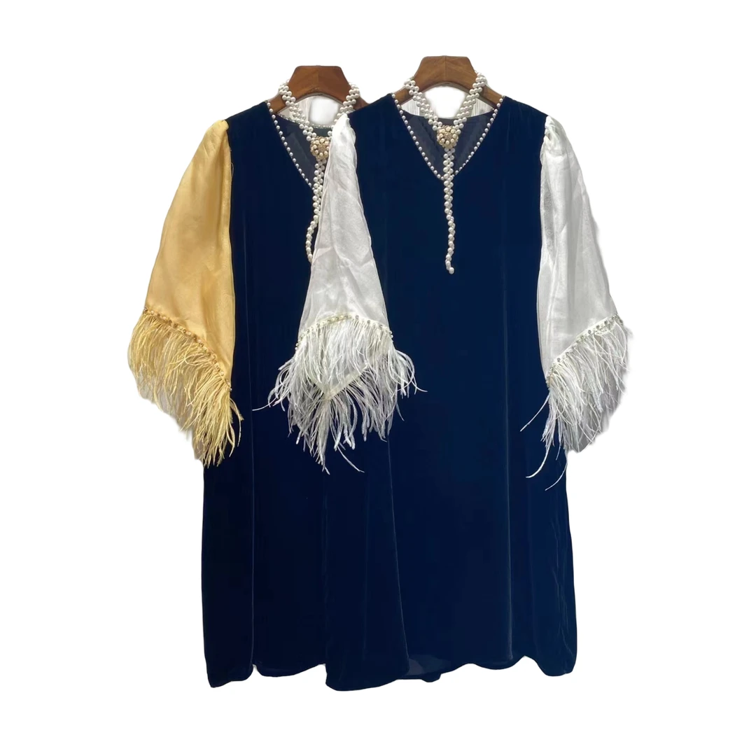 2025年春夏新款高端气质减龄夏季轻奢拼接蕾丝连衣裙黄色/白色022