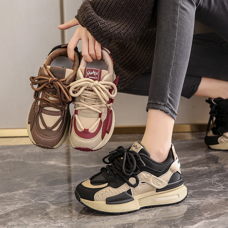 显脚小厚底老爹鞋女学生增高阿甘鞋2023新款秋冬季百搭休闲运动鞋