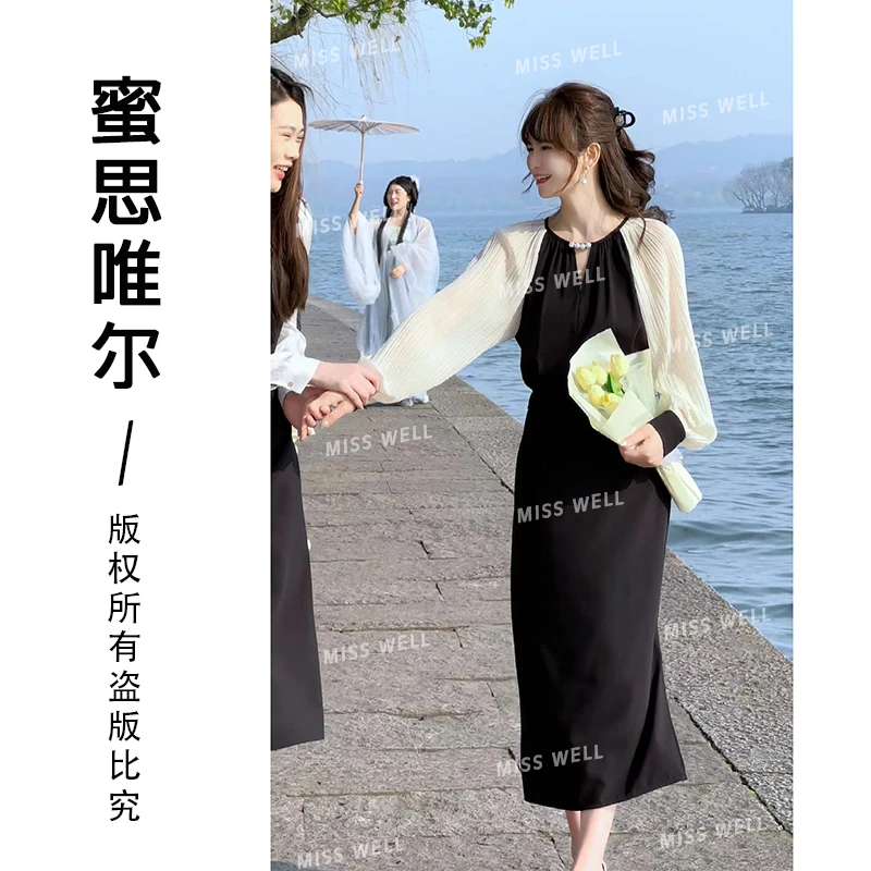 【茵姐推荐】2025春款气质时尚显瘦百搭高腰开叉女装连衣裙2890
