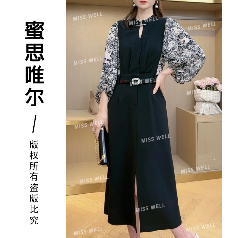 【茵姐推荐】2025新款气质时尚碎花显瘦百搭高腰开叉连衣裙2906