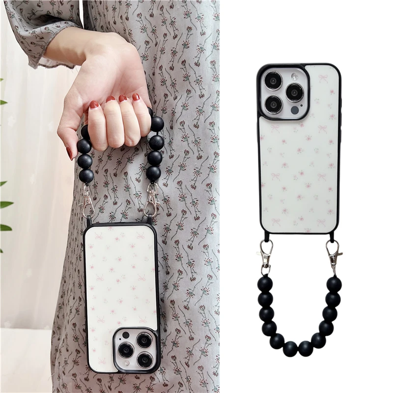 蝴蝶结小花手提式iphone16promax手腕15女款13适用苹果14手机壳12