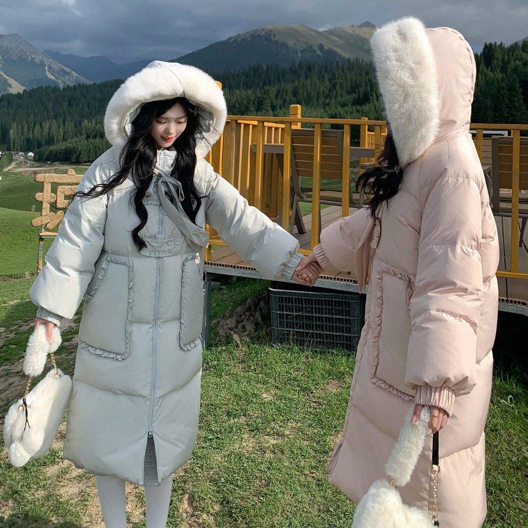 Blovelan冰岛雪夜 舒适90白鸭绒立领御寒中长款藕荷粉羽绒服冬