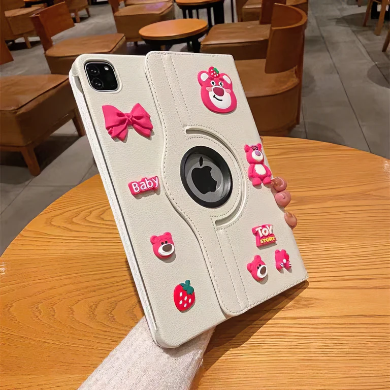 草莓熊立体贴ins适用iPad10旋转保护套10.2复古Pro11壳Air345/9代