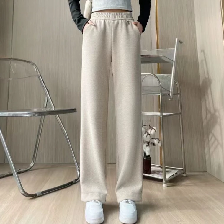 39288#羊毛呢人字纹面料宽松阔腿裤舒适时尚阔腿裤针织休闲裤长裤