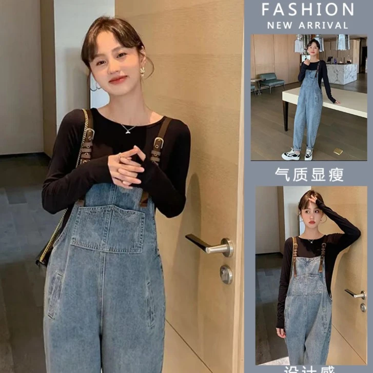 春秋孕妇牛仔背带裤新款气质潮妈连体裤怀孕托腹长裤专柜阔腿韩版