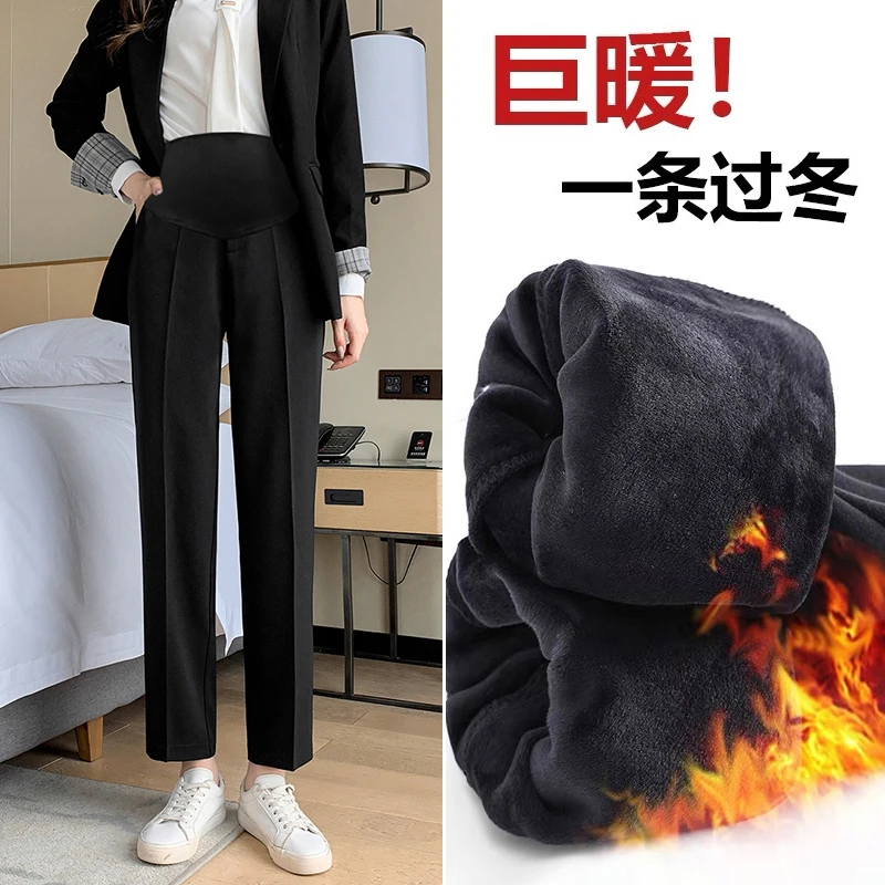 孕妇西裤加绒加厚西装裤秋冬新款外穿上班工作直筒裤休闲大码弹力