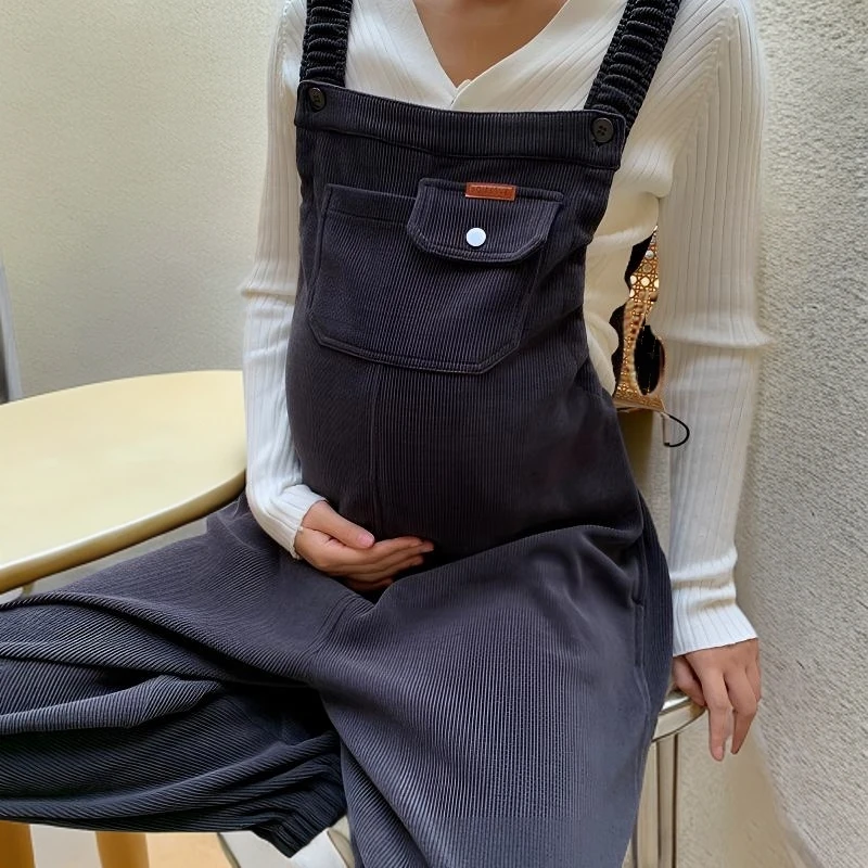 秋冬孕妇背带裤加绒加厚保暖时尚束脚休闲裤宽松大码减龄连体裤子