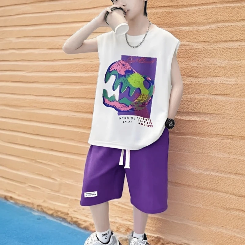 【冰丝网孔套装】男童2024爆款冰凉套装两件套男童夏款潮流无袖短裤