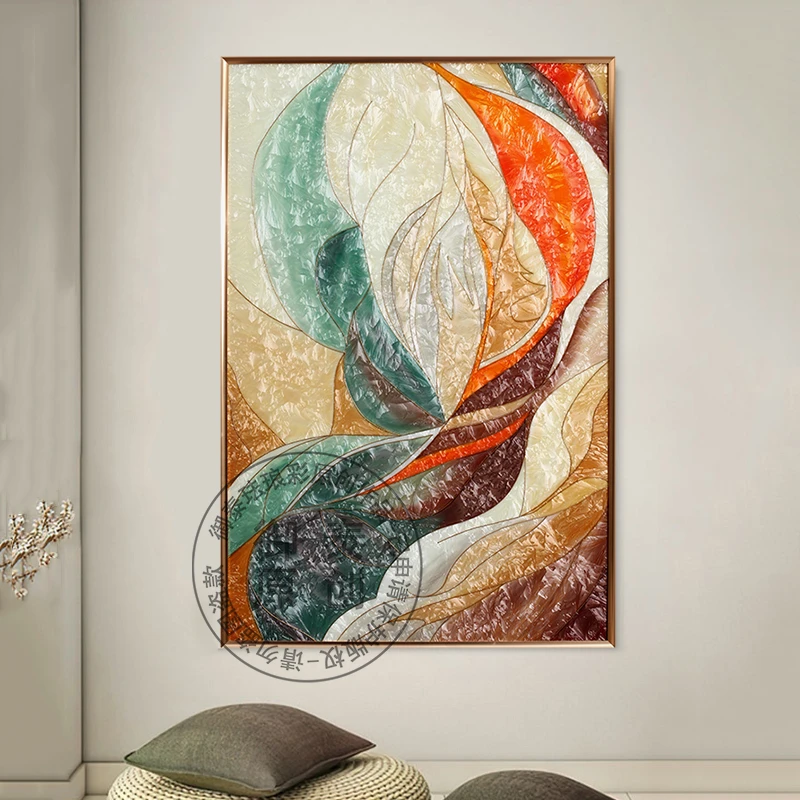 现代轻奢手绘珐琅彩抽象艺术装饰画客厅沙发背景挂画玄关走廊挂画