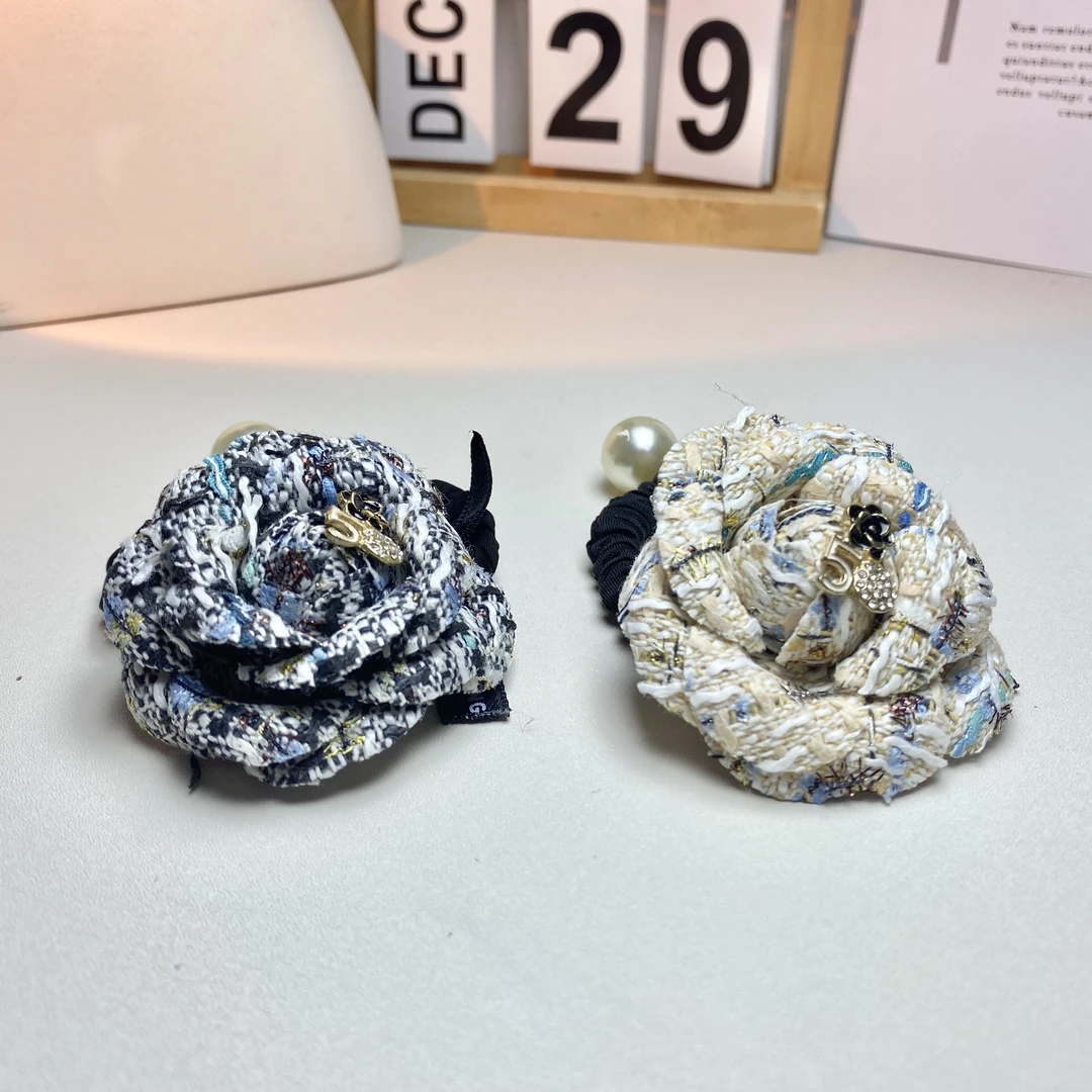 韩国Eunoia Nero【双色山茶花珍珠发绳】3014小香风简约百搭