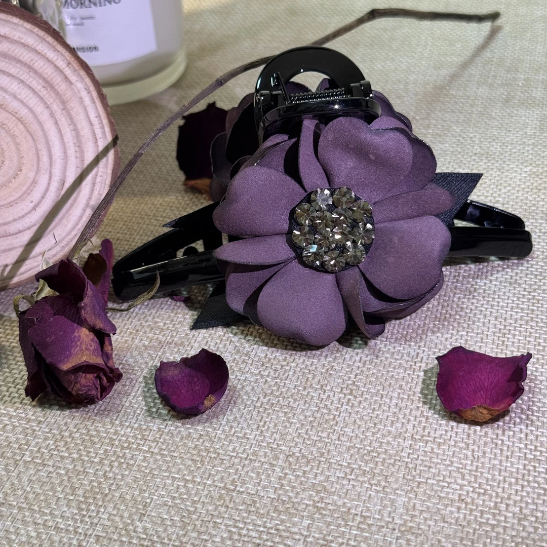 韩国Eunoia Nero【奢华感紫色玫瑰锆石抓夹】5046轻奢时尚优雅