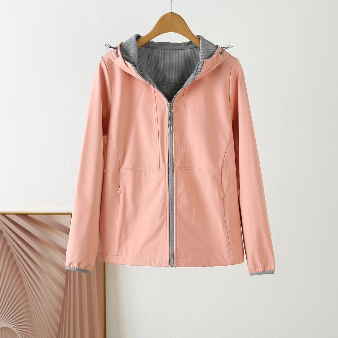 P812 春季新款 防风防水户外休闲冲锋衣连帽拉链短外套女