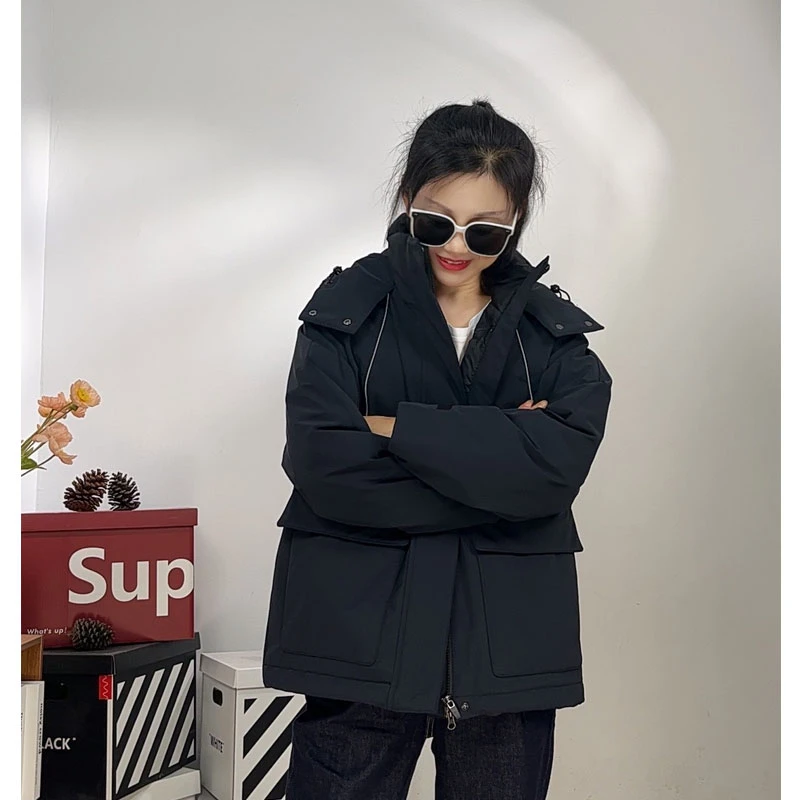 P757 【夜行者3.0】户外连帽收腰百搭简约工装外套90白鸭绒羽绒服女