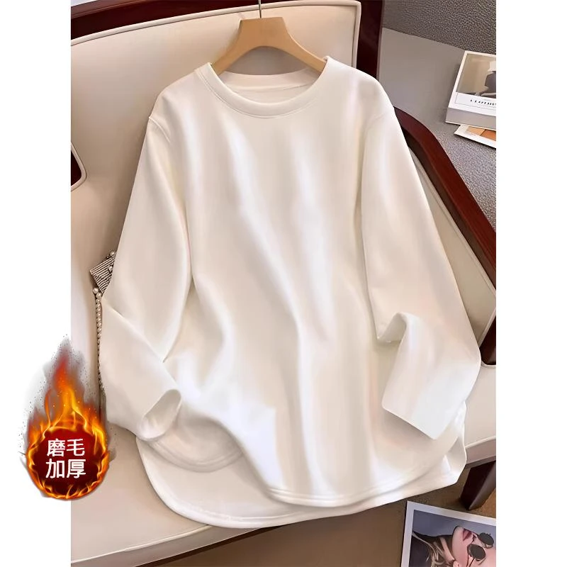 设计感小众上衣服春秋季加厚宽松德绒中长款打底衫女内搭长袖t恤