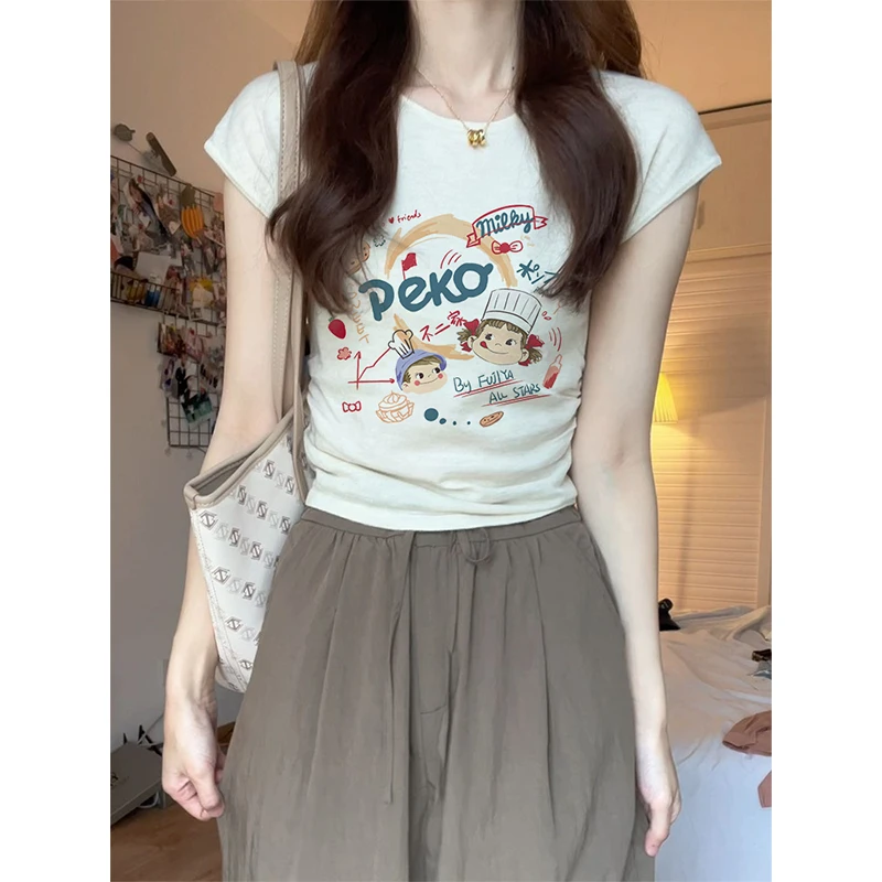 美式复古潮牌修身时尚百搭打底衫夏季显瘦半袖正肩女士短袖t恤ins