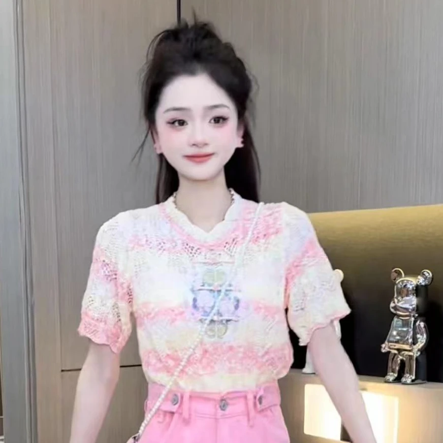 【秀宝女装】新中式国风时尚百搭刺绣条纹风针织衫XB6369