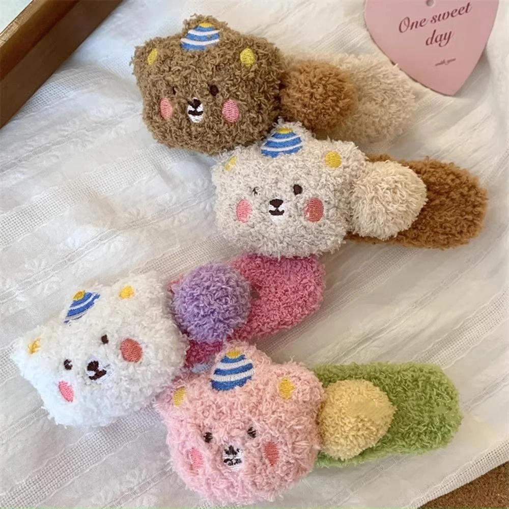 秋冬羊羔毛可爱小狗熊毛绒发夹鸭嘴夹洗脸发饰少女侧边刘海夹